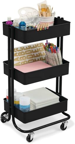 Simply Tidy Lexington Emerald 3-Tier Metal Rolling Cart Multi-Functional Storage Cart for Home, Office, and Kitchen - 1 Pack in Kuwait