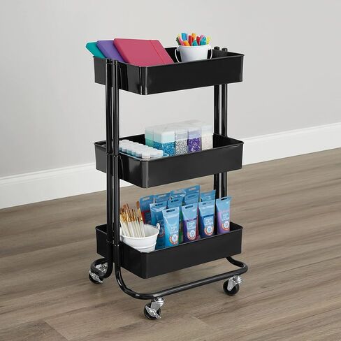 Simply Tidy Lexington Emerald 3-Tier Metal Rolling Cart Multi-Functional Storage Cart for Home, Office, and Kitchen - 1 Pack in Kuwait