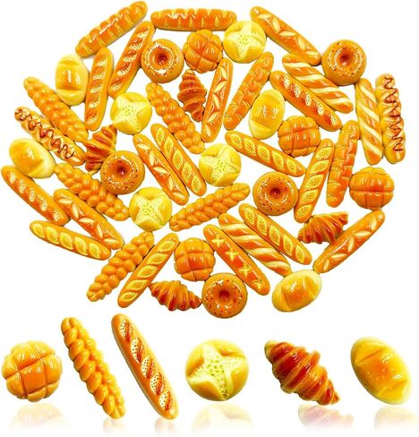 الخبز المزيف المصغر - 57pcs راتنج مخبز الخبز 1:12 خبز مصغرة كعكة باستري البيت الصغير إكسسوارات زخرفة الغذاء الاصطناعية نموذج طعام in Kuwait