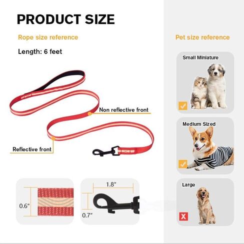 abjobibi مقود كلب عاكس أحادي الجانب ، مقبض مبطن نايلون المقاود للكلاب المتوسطة والصغيرة المشي ، 6 أقدام (أحمر) 1.0 in Kuwait