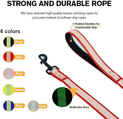 abjobibi مقود كلب عاكس أحادي الجانب ، مقبض مبطن نايلون المقاود للكلاب المتوسطة والصغيرة المشي ، 6 أقدام (أحمر) 1.0 in Kuwait