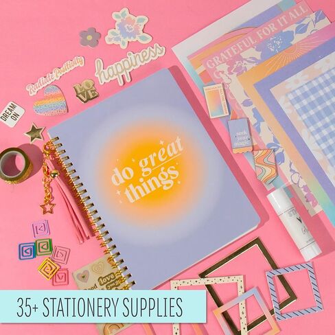 STMT D.I.Y. مجموعة دفتر اليومية ، مجموعة مجلة ذات 70 ورقة ، مجموعة من المجلات المقيدة ، أكثر من 35 مستلزمات قرطاسية ، بما في ذلك ملصقات المجلات والإطارات والقلم وسلسلة المفاتيح و Glue Stick & More ، Journaling Kit ، Girls Journal in Kuwait