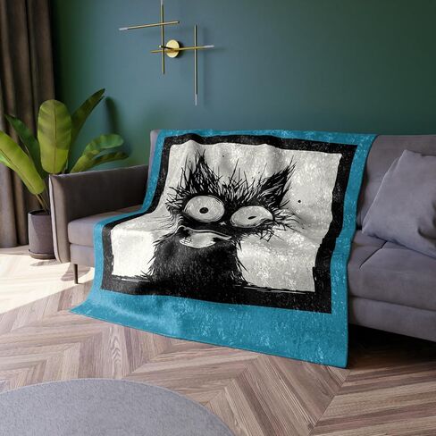 Comical Kitty Cat Crushed Velvet Blanket, Soft Plush Cat Throw Blanket, Cute Pet Blanket for Cat Lovers, Cozy Decor in Saudi Arabia