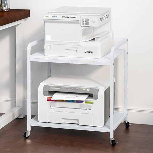 21"x15.8" Large Printer Stand with Storage, 2-Tier Under Desk Printer Table, Rolling Printer Cart with Lockable Wheels for Home, Office (Brown) in Kuwait