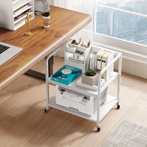 21"x15.8" Large Printer Stand with Storage, 2-Tier Under Desk Printer Table, Rolling Printer Cart with Lockable Wheels for Home, Office (Brown) in Kuwait