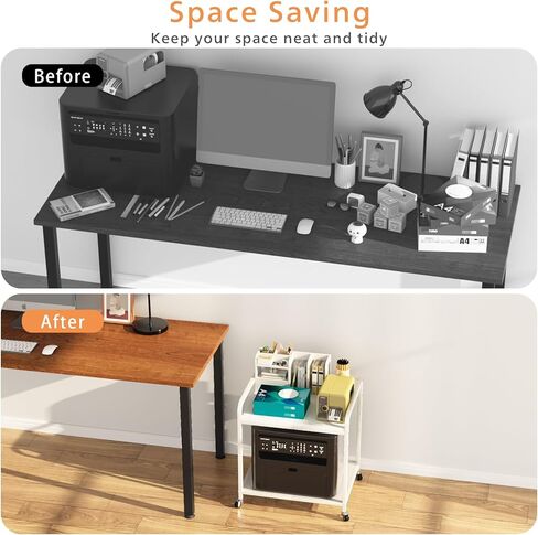 21"x15.8" Large Printer Stand with Storage, 2-Tier Under Desk Printer Table, Rolling Printer Cart with Lockable Wheels for Home, Office (Brown) in Kuwait