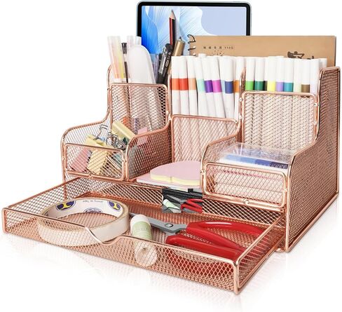Mesh Desk Organizer Caddy and Accessories with 7 Compartments, Black Mesh Multifunctional Desktop Accessories Organizers Office Supplies Desktop Organizer for Home, Office in Kuwait
