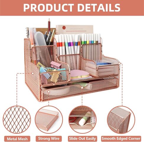 Mesh Desk Organizer Caddy and Accessories with 7 Compartments, Black Mesh Multifunctional Desktop Accessories Organizers Office Supplies Desktop Organizer for Home, Office in Kuwait