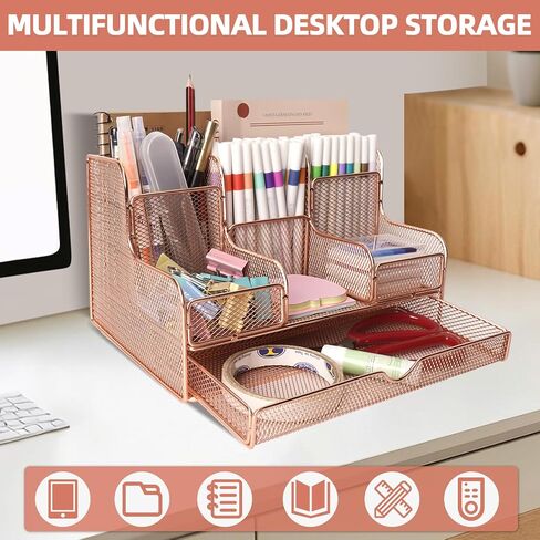 Mesh Desk Organizer Caddy and Accessories with 7 Compartments, Black Mesh Multifunctional Desktop Accessories Organizers Office Supplies Desktop Organizer for Home, Office in Kuwait