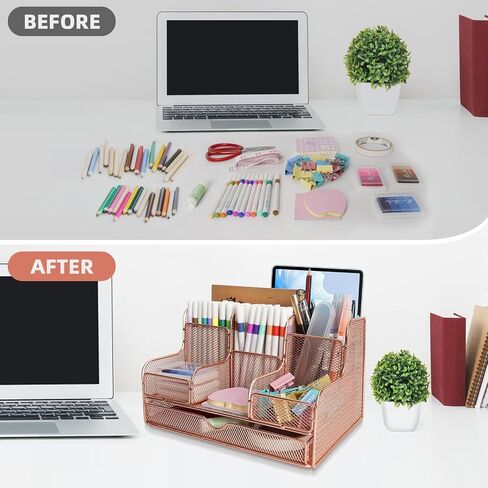 Mesh Desk Organizer Caddy and Accessories with 7 Compartments, Black Mesh Multifunctional Desktop Accessories Organizers Office Supplies Desktop Organizer for Home, Office in Kuwait