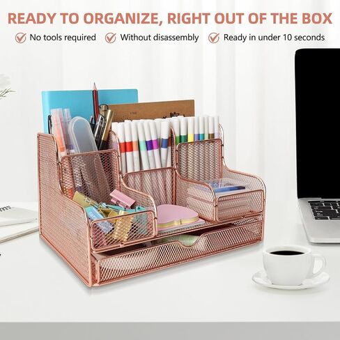 Mesh Desk Organizer Caddy and Accessories with 7 Compartments, Black Mesh Multifunctional Desktop Accessories Organizers Office Supplies Desktop Organizer for Home, Office in Kuwait