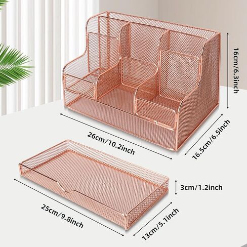 Mesh Desk Organizer Caddy and Accessories with 7 Compartments, Black Mesh Multifunctional Desktop Accessories Organizers Office Supplies Desktop Organizer for Home, Office in Kuwait