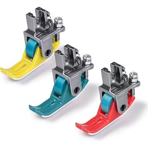 3 Pack Narrow Roller Presser Feet - Teflon Roller & Snap-On Feet for Leather/Denim, Compatible with High/Low Shank Machines
