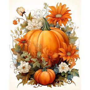 MjhRcll Fall Paint by Numbers for Adults,Pumpkins Paint by Numbers Kits for Beginner,Happy Fall Paint by Number on Canvas for Holiday Home Wall Decor 16X20 Inch