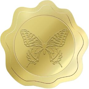 300PCS Butterfly Christmas Embossed Stickers Wax Gold Foil Butterfly Seal Labels Gold Stamping Stickers Envelope Seals for Wedding Invitations, Birthdays, Holidays, Crafts Christmas Decor,1.5 in