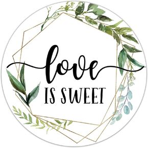 Love is Sweet Stickers, Wedding Favor Stickers, Greenery Wedding Stickers, Bridal Shower Favors, Pack of 50, 2 Inch Circle Wedding Favor Gift Labels