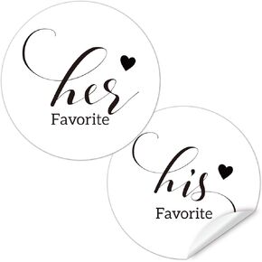 80 Pcs His Favorite Her Favorite Wedding Favor Stickers, 2" Round Candy Bag Seals Wedding Stickers Bridal Shower Favor Treat Bag Stickers (40 of Each)