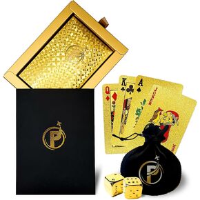 Patty's Travel Store Premium Gold Play Cards & Game Dice - 24K Gold Foil Coating و Materproof Plants للحفلات والبوكر والحيل