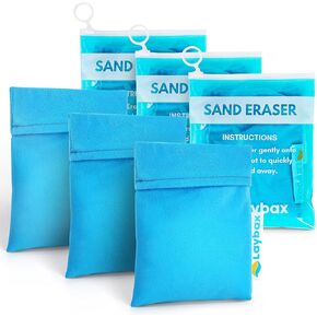 Sand Eraser - Refillable Sand Remover for Beach with Elastic Hand Strap for Families on Vacation, Large Size with Sliding Top Resealable Bag & Zipper Pouch, Only 3 Ingredients