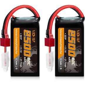 3S Lipo Battery 2500mAh 11.1V 80C High Discharge Rate Shorty Pack RC Batteries with XT60 Plug Fit for RC Airplane FPV Quadcopter Helicopter Drone and Racing RC Hobby Models 2500 High Capacity