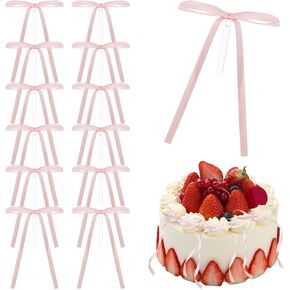 12Pcs Pink Bow Cake Topper Decor, Bows Birthday Decorations Supplies for Cake Suitable for Birthday Parties, Engagement & Wedding Ceremonies Graduation Banquets Baby Showers