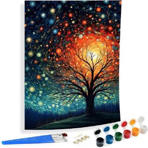 SKRYUIE Paint by Numbers Kit for Adults Beginner Sunset, Acrylic Tree Oil Painting by Numbers Kits with PaintBrushes Paintwork Art Crafts Canvas for Home Decor 16x20 inch