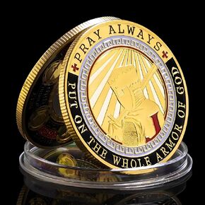 Full Armor of God Coin - Christian Faith Challenge Coin, Pray Always, Inspirational Religious Gift for Men and Women, Ephesians 6:13-17