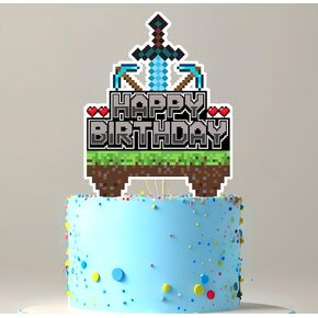 Mining Pixel Craft Birthday Cake Topper for Boys & Girls Video Game Themed Happy Birthday