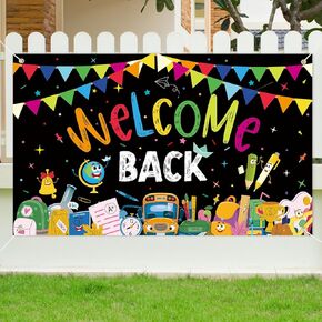 Welcome Back Banner, 72.8x43.3 Inch First Day of School Banner with Rope, White, Letter Print, Educational Theme, Foldable, Indoor School Use