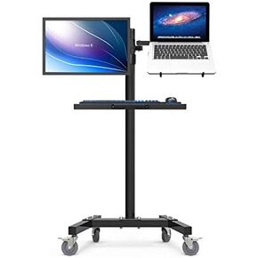 Dual Mount Monitor Holder + Laptop Holder PS Stand Trolley Sit-Stand Work Station Floor Stand Moving Cart in Kuwait