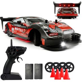 1:20 RC Drift Car 2.4GHz 4WD High Speed Drift Remote Control Cars Vehicle with LED Lights and Drifting Tires Batteries x2 Racing Sport Toy Cars for Adults Boys Girls Kids (Red)