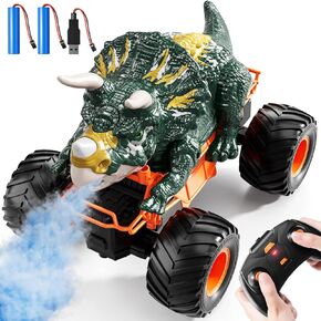 Remote Control Dinosaur Car for Kids Boys, Electric Monster Truck with Spray, Light, Sound, Indoor Outdoor All Terrain Off Road RC Car Toys for Kids 3 4 5 6 7 8-12 Year Old Boys Girls Birthday Gift