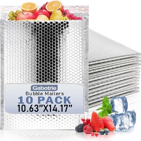 10Pack Thermal Insulated Bubble Mailer,Waterproof Metallic Bubble Mailers,Cold Shipping Envelopes for Food,Interior Size10.6 x 14.1 Inch,Self Seal Foil Shipping Envelopes for Cold Shipping