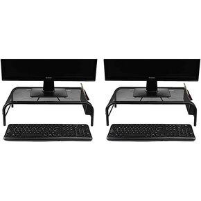 Mind Reader Monitor Stand, Ventilated Laptop Riser, Desktop Organizer, Side Storage, Metal Mesh, 20" L x 11.5" W x 5.5" H, Black (Pack of 2)