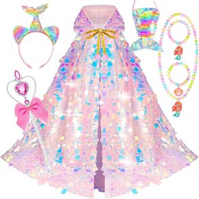 Mermaid Toys Princess Dress Up for Girls Princess Dress Up Cloak Gift Set for Little Girls 3-8 Years Old, Idea Gift for Birthday Christmas Halloween