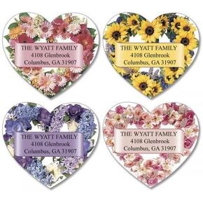 Personalized Heart Blossoms Diecut Valentine's Day Address Labels - Set of 144 Self-Adhesive, Flat-Sheet labels