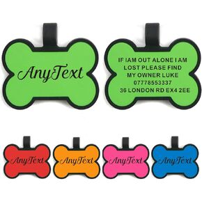 Dog Tags for Pets Engraved UK Personalized ID Tags for Dogs Cats Puppy Kitty Silicone Personalized Dog Tag 2 Shapes & 5 Colours (Pink Bone)