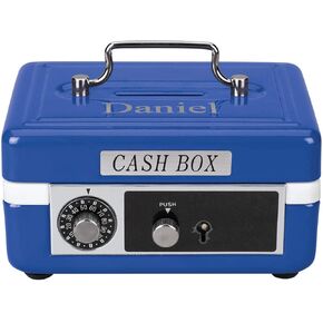 Custom Children’s Cash Box, Metal Piggy Bank Lockbox with Coin Slot, Blue