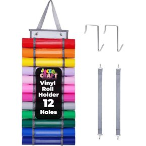 UCEC Vinyl Roll Holder, Vinyl Roll Storage with 12 Compartments, Hanging Vinyl Storage Organizer for Craft Paper Storage, Clear Organizers Wall Mount for Home Craft Closet, Gift Wrap Organizer