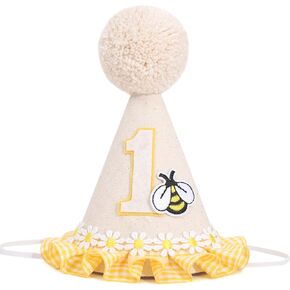 Bee 1st Birthday Hat for Girls - Happy Bee Day First Birthday Decorations, First Bee Day Party Hat, Cake Smash Props