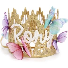 LOVECRUSH Crowns Fairy First 1st Birthday Butterfly Crown, Personalized Name Lace Crown, Custom Fairy Party Hat, 1st birthday crown girl, Handmade in USA