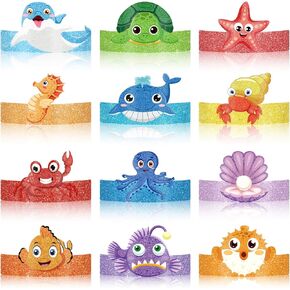 36 Pcs Under The Sea Party Hats for Kids Ocean Theme Headbands Paper Party Crown for Boys Girls Under the Sea Birthday Decorations Sea Animals Party Favors