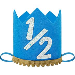 Baby Birthday Crown Hat for 1/2 or 1st Birthday, 6 Month Glitter Party Hat for Boys & Girls, Baby Photo Props Decor