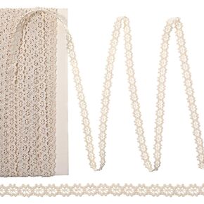 Ribbon Lace Vintage Lace Trim, Beige Cotton Laces Trim Fabric Decorative for Sewing Craft DIY Scrapbooking Wedding Supply 10 Yards (1cm)