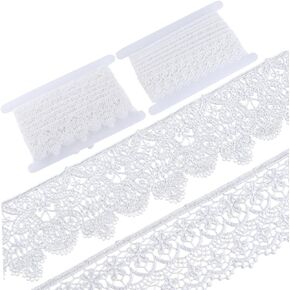 GORGECRAFT 6 Yards Flower Lace Trim Ribbon 2.2" Wide Floral Edge Trimming Roll Polyester Embroidery Applique Sewing Fabric for Bridal Wedding Dress Home Decoration Bouquet Gift Wrapping White