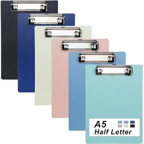 BOMEI PACK Small Color Clipboards 6in x 9in, 6 Pack A5 Mini Plastic Bulk Half Letter Menu Pads Receipt Clips for School, Offic, Restaurant and Cafe Hotel