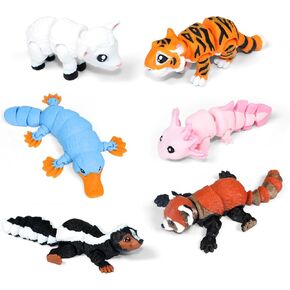 3D Printed Large Animals Set – Axolotl, Sheep, Tiger, Red Panda, Skunk & Platypus – Durable, Non-Breakable, Multi-Color Printed Toys, Articulated Joints.