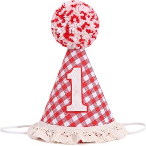 Red Gingham 1st Birthday Hat - Retro Birthday Crown, Picnic, Pizza Bday Hat, First Bday Decorations Fot Boys and Girls