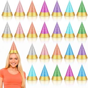 24 Pcs Colorful Party Hats for Adults Glitter Reusable Paper Hats for Birthday Tea Party Wedding Photo Props