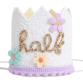 YOUAME Daisy Floral Half Birthday Hat - Flower Cake Smash Crown for 6 Month Baby, Half Way To One Party Crown, Sweet Mini Photo Prop